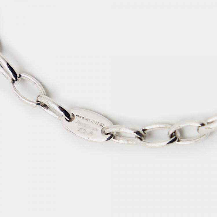 Pre Owned Montblanc Lock Key Mother of Pearl Sterling Silver Chain Link Bracelet