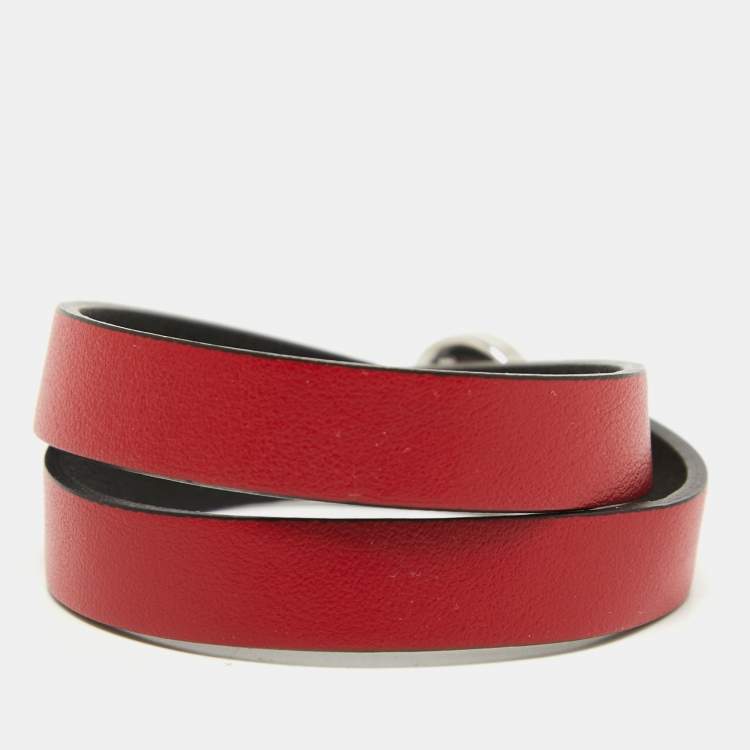 Pre Owned Montblanc Red & Black Reversible Leather Bracelet 