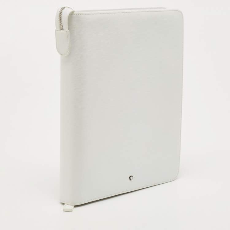 Pre Owned Montblanc White Leather Meisterstück Large Zip Around Organizer
