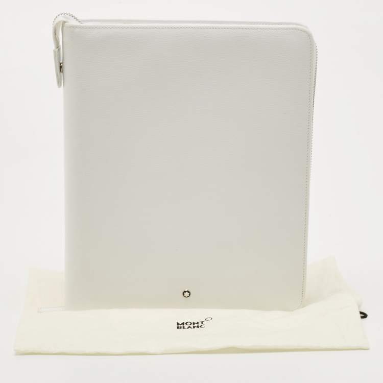Pre Owned Montblanc White Leather Meisterstück Large Zip Around Organizer