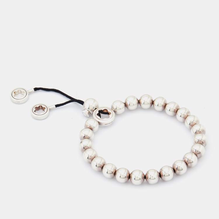 Pre Owned Montblanc Star Beads Black Cord Silver Bracelet