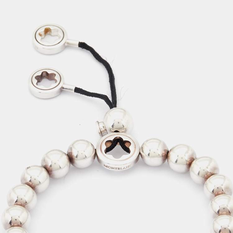 Pre Owned Montblanc Star Beads Black Cord Silver Bracelet
