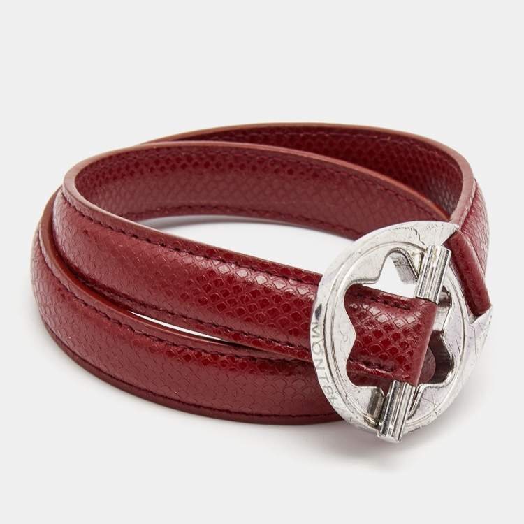 Pre Owned Montblanc Hold Me Tight Leather Sterling Silver Wrap bracelet