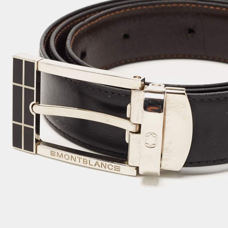 Pre Owned Montblanc Black/Brown Leather Cut to Size Reversible Belt