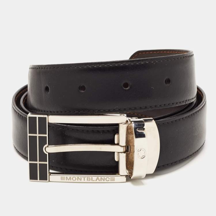 Pre Owned Montblanc Black/Brown Leather Cut to Size Reversible Belt