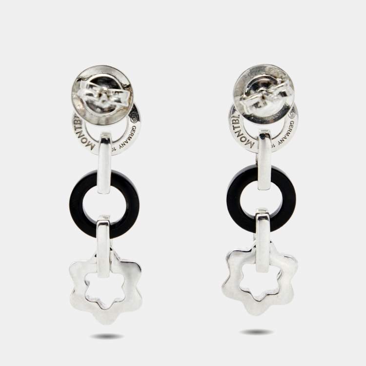 Pre Owned Montblanc Star Onyx Sterling Silver Dangle Earrings