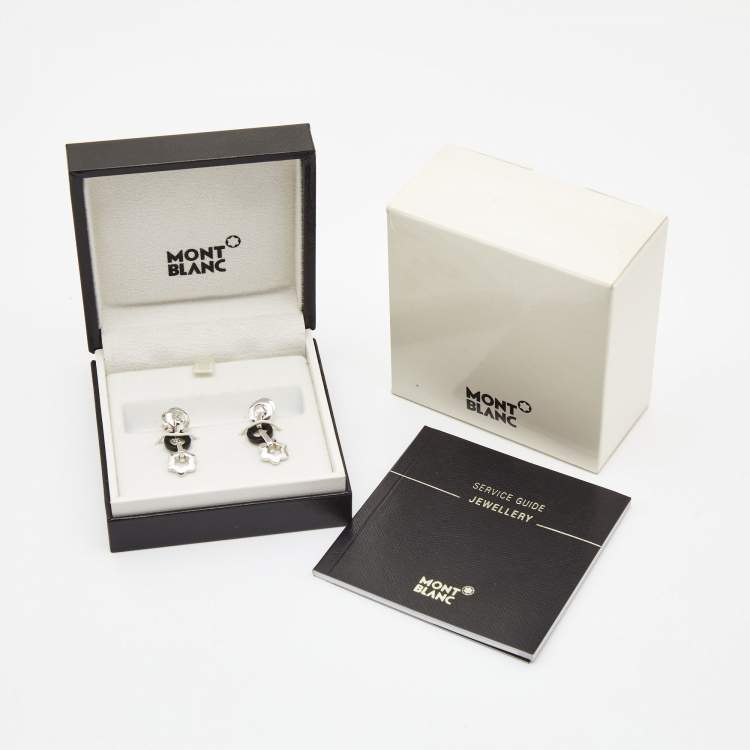 Pre Owned Montblanc Star Onyx Sterling Silver Dangle Earrings