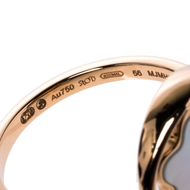 Pre Owned Montblanc Rotating Emblem Mother of Pearl 18K Rose Gold Ring Size 56