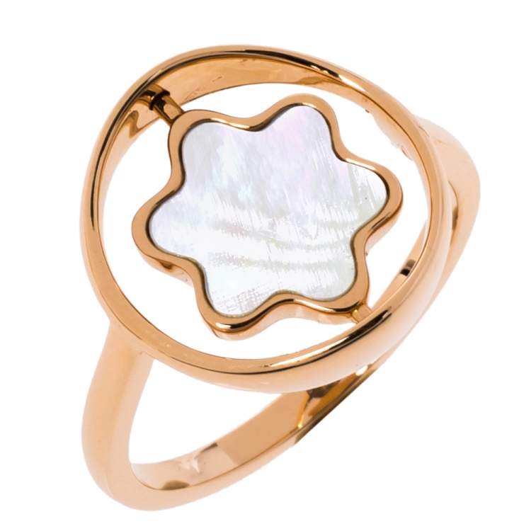 Pre Owned Montblanc Rotating Emblem Mother of Pearl 18K Rose Gold Ring Size 56