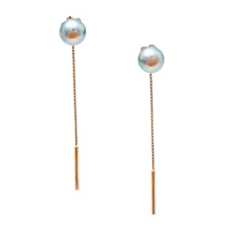 Pre Owned Montblanc Boheme Moongarden Grey Cultured Pearl 18K Rose Gold Earrings