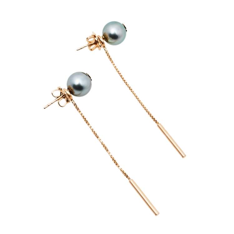 Pre Owned Montblanc Boheme Moongarden Grey Cultured Pearl 18K Rose Gold Earrings