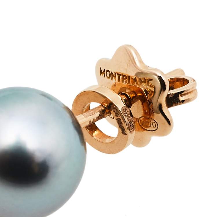 Pre Owned Montblanc Boheme Moongarden Grey Cultured Pearl 18K Rose Gold Earrings