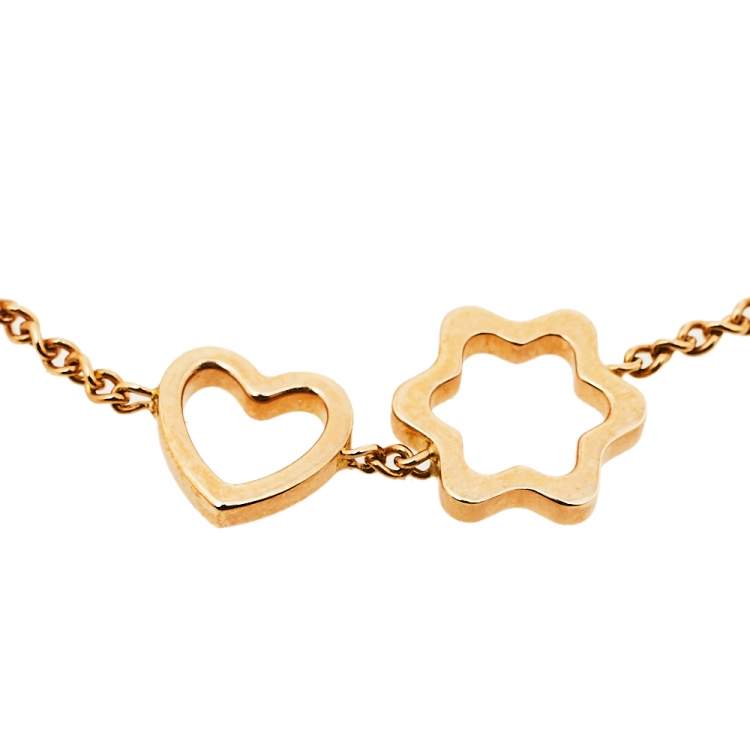 Pre Owned Montblanc 18K Rose Gold Star Heart Charm Bracelet