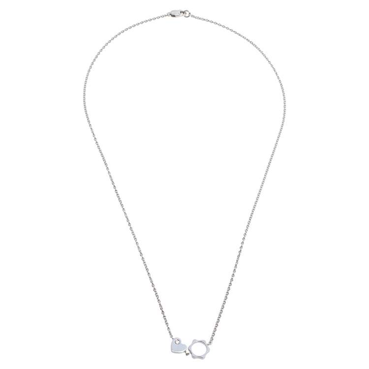 Pre Owned Montblanc Star Heart Charm Diamond 18K White Gold Necklace