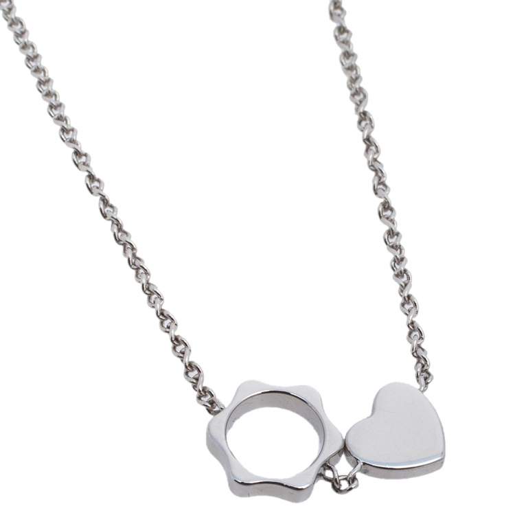 Pre Owned Montblanc Star Heart Charm Diamond 18K White Gold Necklace