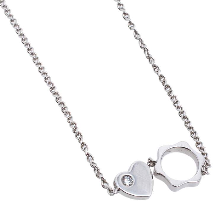 Pre Owned Montblanc Star Heart Charm Diamond 18K White Gold Necklace
