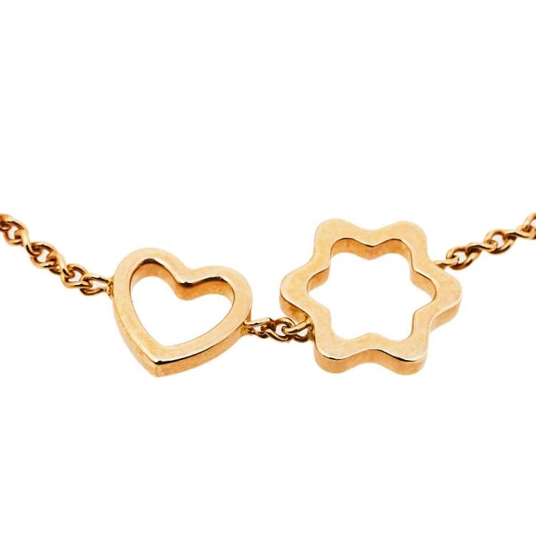 Pre Owned Montblanc 18K Rose Gold Star Heart Charm Bracelet