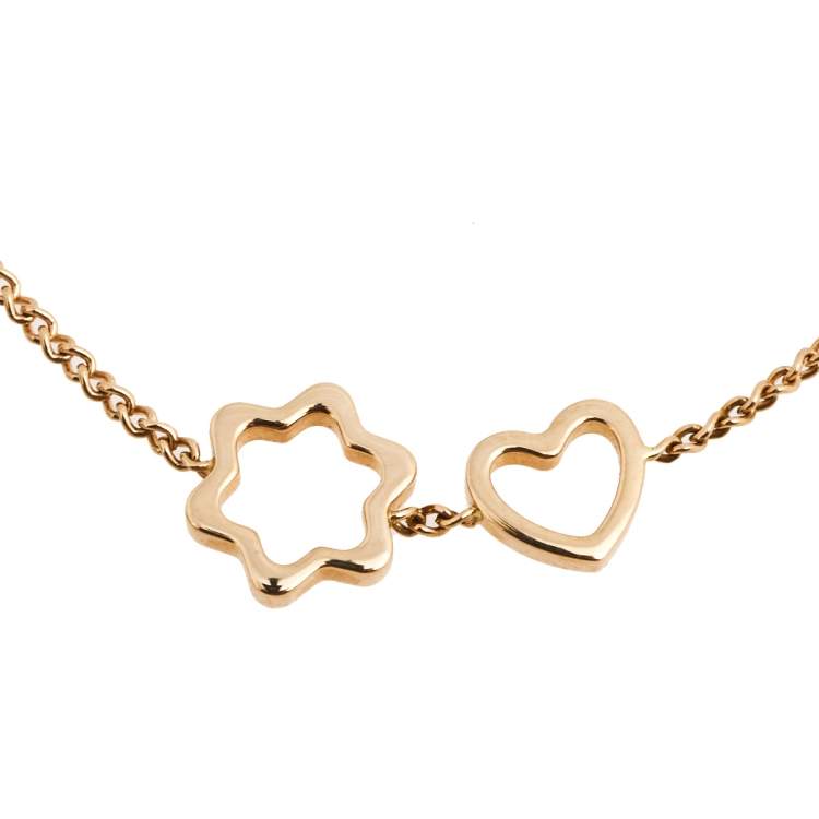 Pre Owned Montblanc Star Heart Charm 18k Rose Gold Bracelet