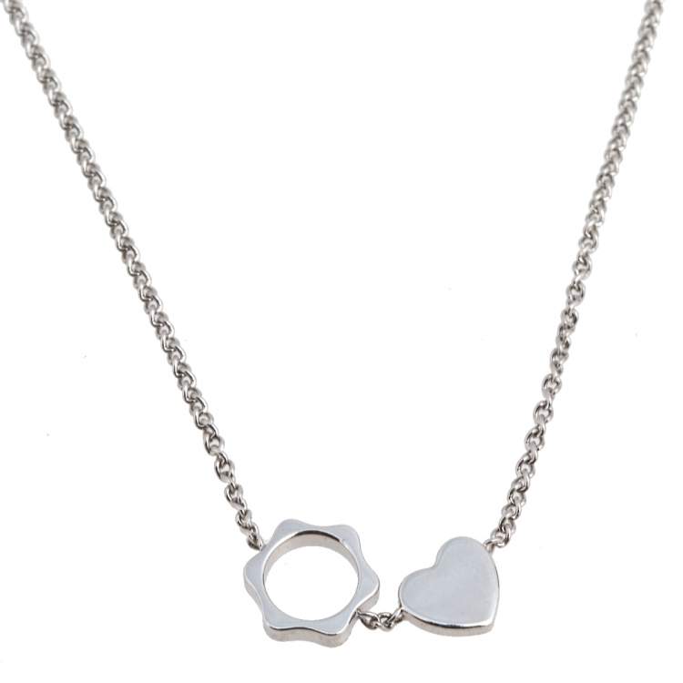 Pre Owned Montblanc Star Heart Charm Diamond 18K White Gold Necklace