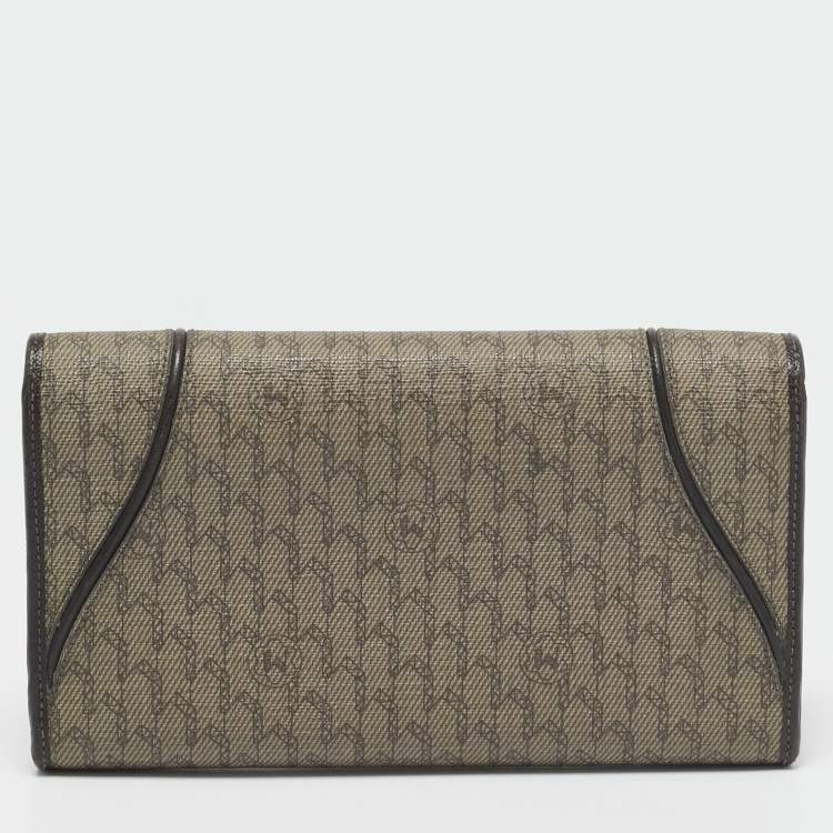 Pre Owned Montblanc Beige/Brown Signature Coated Canvas Flap Continental Wallet