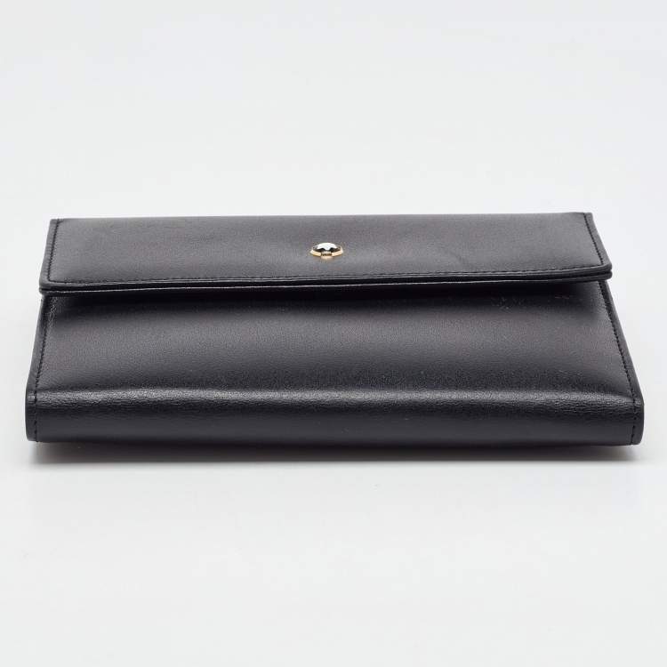 Pre Owned Montblanc Black Leather Meisterstuck Flap Compact Wallet