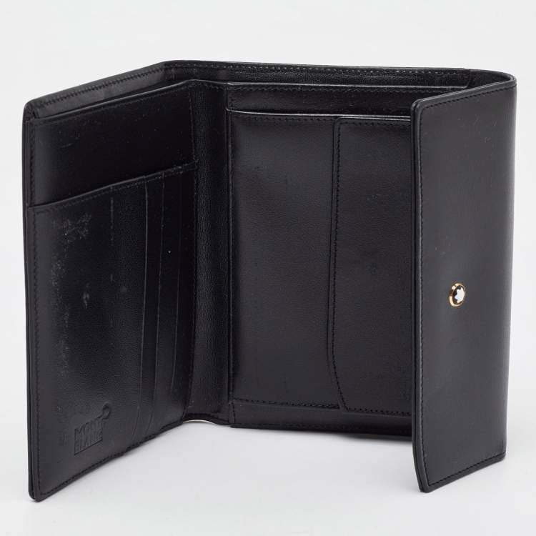 Pre Owned Montblanc Black Leather Meisterstuck Flap Compact Wallet