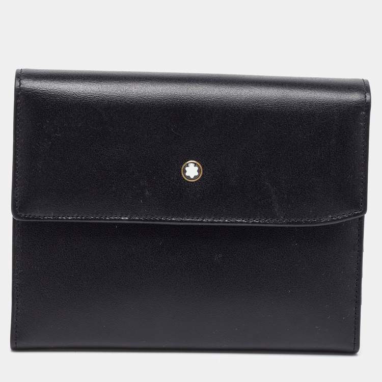 Pre Owned Montblanc Black Leather Meisterstuck Flap Compact Wallet