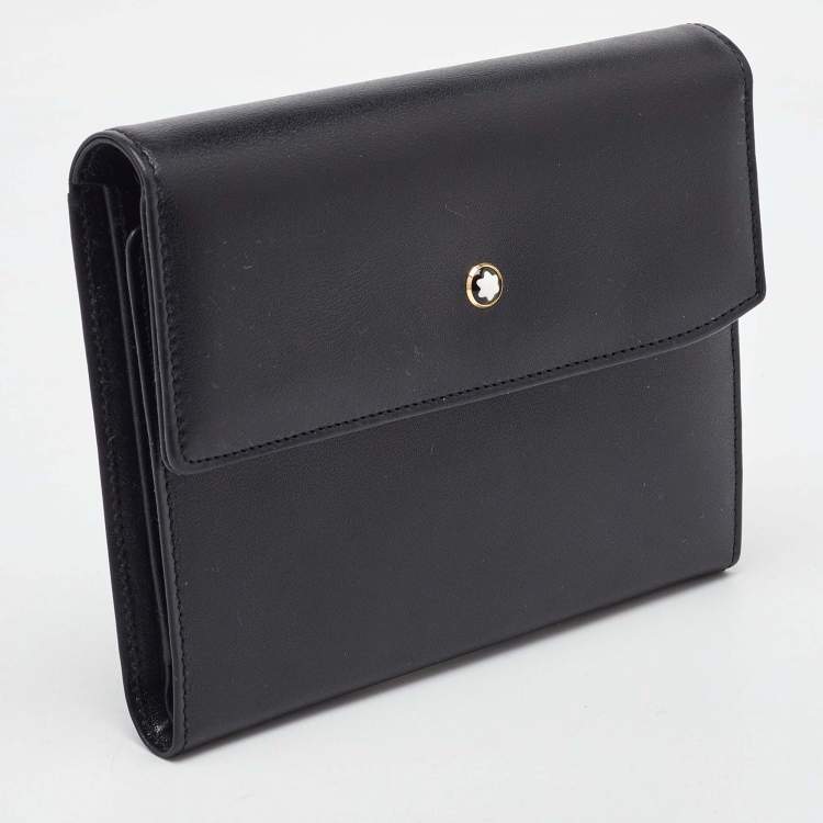 Pre Owned Montblanc Black Leather Meisterstuck Flap Compact Wallet