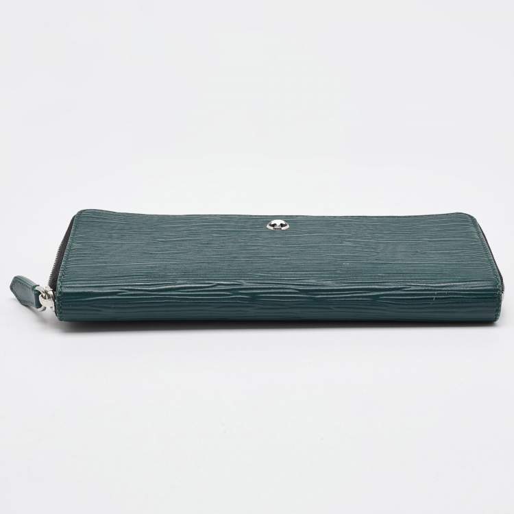 Pre Owned Montblanc Green Embossed Leather Meisterstück Long Zip Around Wallet