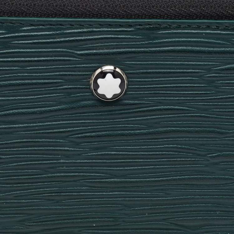Pre Owned Montblanc Green Embossed Leather Meisterstück Long Zip Around Wallet