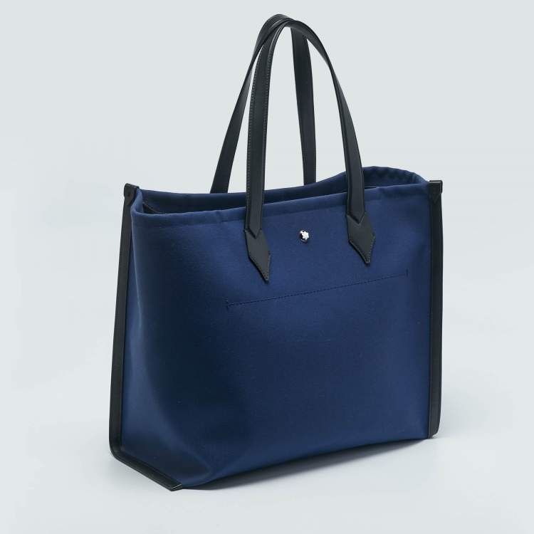 Pre Owned Montblanc Dark Blue/Black Canvas and Leather Blue Spirit Tote
