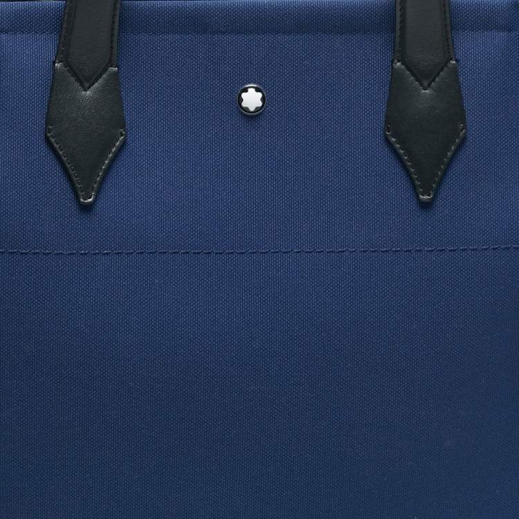 Pre Owned Montblanc Dark Blue/Black Canvas and Leather Blue Spirit Tote