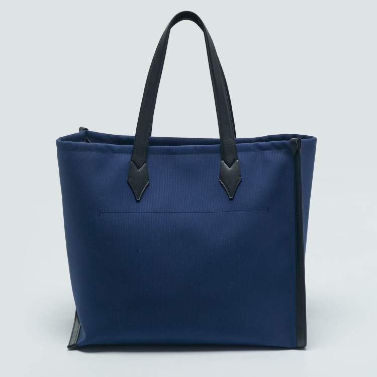 Pre Owned Montblanc Dark Blue/Black Canvas and Leather Blue Spirit Tote