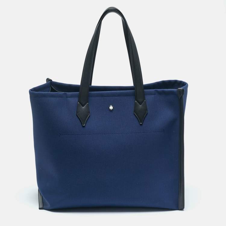Pre Owned Montblanc Dark Blue/Black Canvas and Leather Blue Spirit Tote