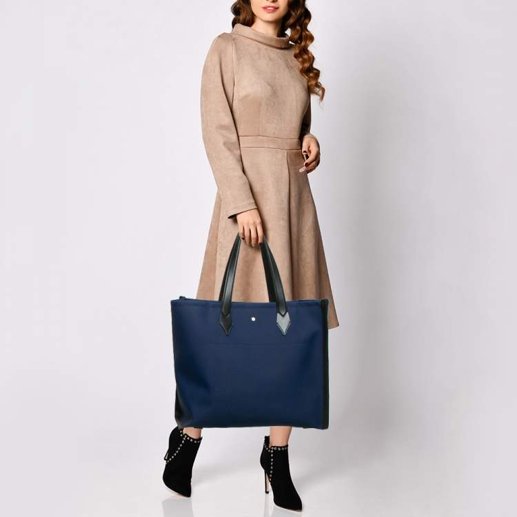 Pre Owned Montblanc Dark Blue/Black Canvas and Leather Blue Spirit Tote