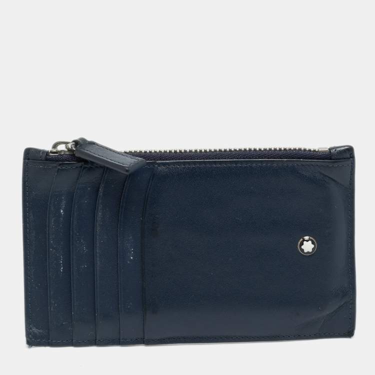مملوكة مسبقًا Montblanc Meisterstuck Navy Blue Leather Zip Card Holder