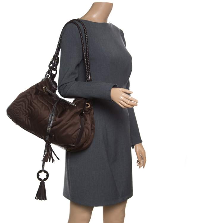 Pre Owned Montblanc Khaki Nylon Starisma Dalila Drawstring Hobo