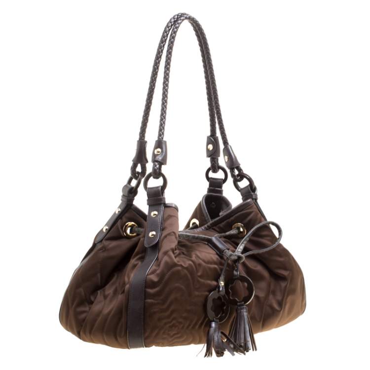 Pre Owned Montblanc Khaki Nylon Starisma Dalila Drawstring Hobo