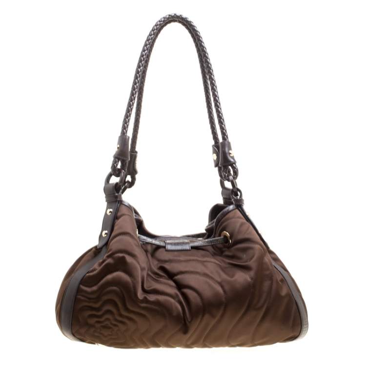 Pre Owned Montblanc Khaki Nylon Starisma Dalila Drawstring Hobo