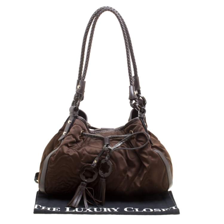 Pre Owned Montblanc Khaki Nylon Starisma Dalila Drawstring Hobo