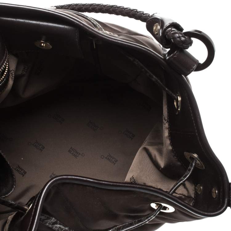 Pre Owned Montblanc Brown Nylon and Leather Starisma Dalila Drawstring Hobo