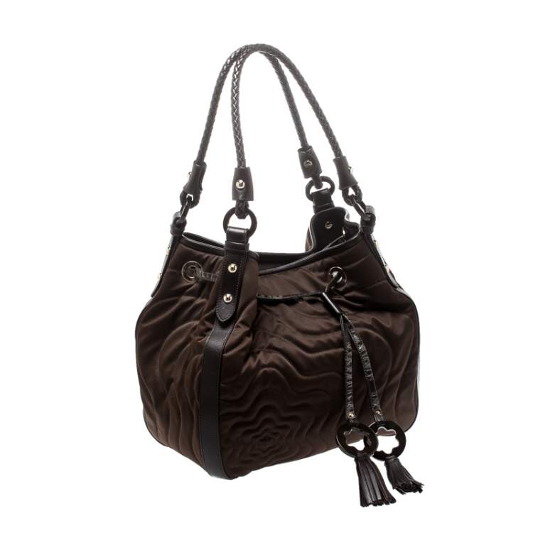 Pre Owned Montblanc Brown Nylon and Leather Starisma Dalila Drawstring Hobo
