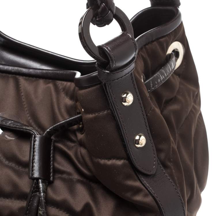 Pre Owned Montblanc Brown Nylon and Leather Starisma Dalila Drawstring Hobo