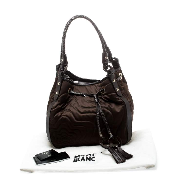 Pre Owned Montblanc Brown Nylon and Leather Starisma Dalila Drawstring Hobo