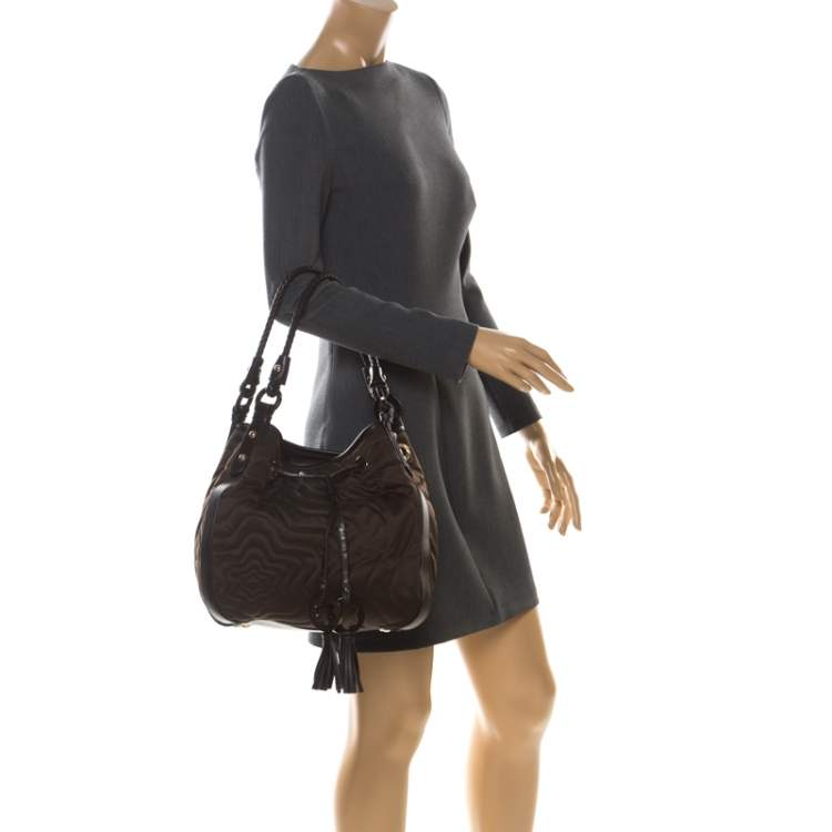 Pre Owned Montblanc Brown Nylon and Leather Starisma Dalila Drawstring Hobo