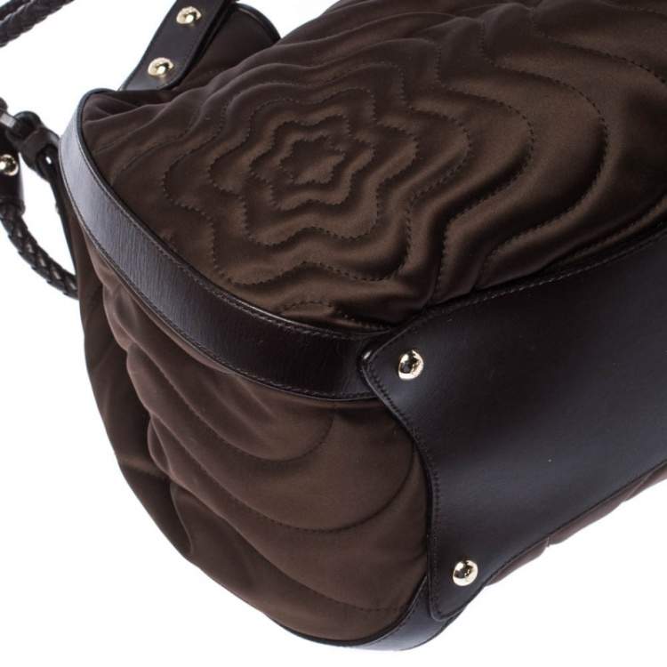 Pre Owned Montblanc Brown Nylon and Leather Starisma Dalila Drawstring Hobo