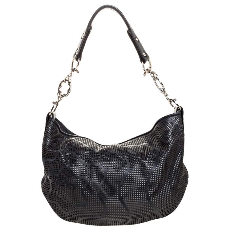 Pre Owned Montblanc Black Laser Cut Leather Starisma Alcina Hobo