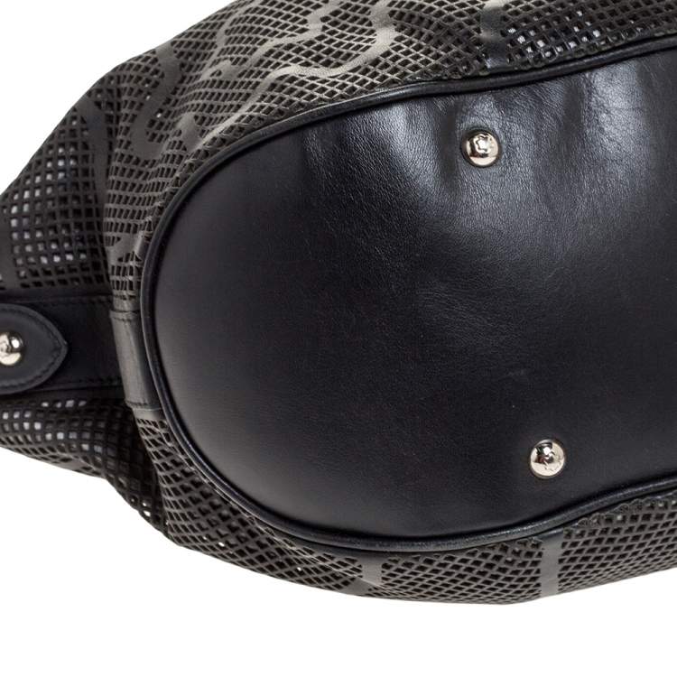 Pre Owned Montblanc Black Laser Cut Leather Starisma Alcina Hobo