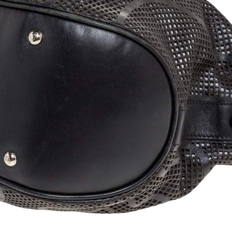 Pre Owned Montblanc Black Laser Cut Leather Starisma Alcina Hobo
