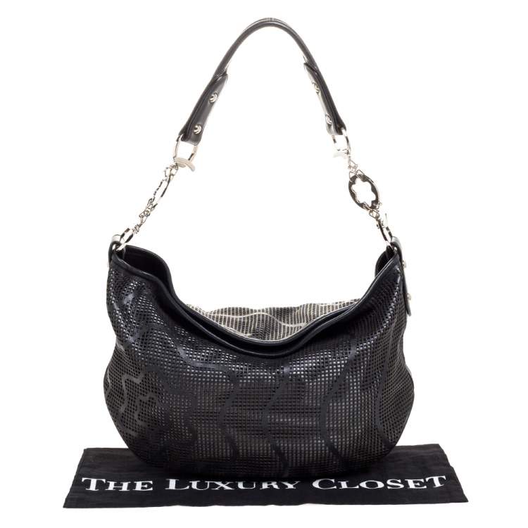 Pre Owned Montblanc Black Laser Cut Leather Starisma Alcina Hobo